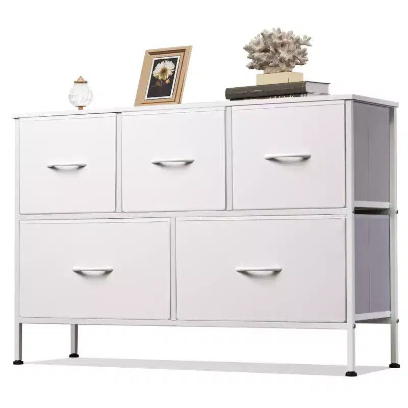 Commode à 5 tiroirs, longue unité de rangement en tissu pour chambre à coucher, placard, salon, couloir et chambre d'enfant