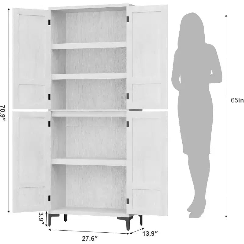 Meuble de rangement haut de 180 cm de style ferme, avec étagères réglables et 4 portes - Organisateur de garde-manger de salle de bain pour la cuisine, la salle à manger et le bureau