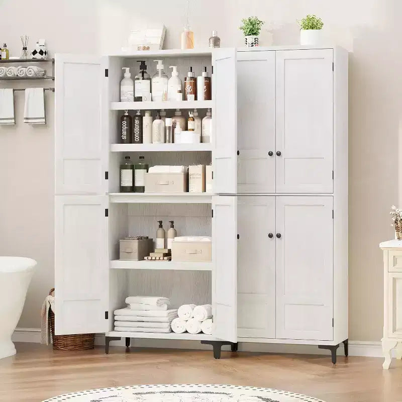 Meuble de rangement haut de 180 cm de style ferme, avec étagères réglables et 4 portes - Organisateur de garde-manger de salle de bain pour la cuisine, la salle à manger et le bureau