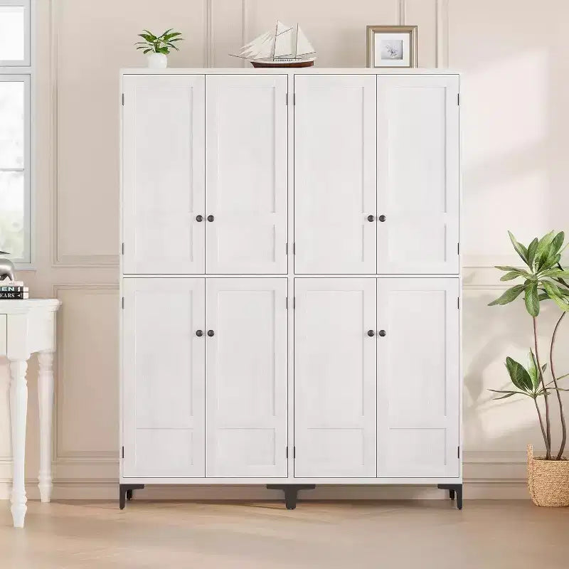 Meuble de rangement haut de 180 cm de style ferme, avec étagères réglables et 4 portes - Organisateur de garde-manger de salle de bain pour la cuisine, la salle à manger et le bureau