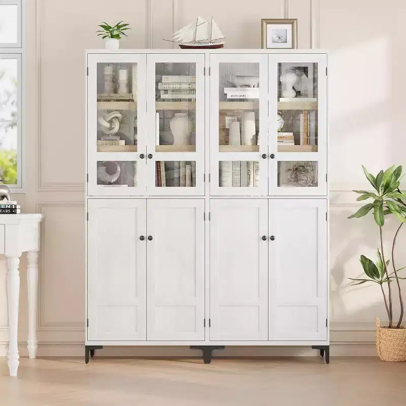 Meuble de rangement haut de 180 cm de style ferme, avec étagères réglables et 4 portes - Organisateur de garde-manger de salle de bain pour la cuisine, la salle à manger et le bureau