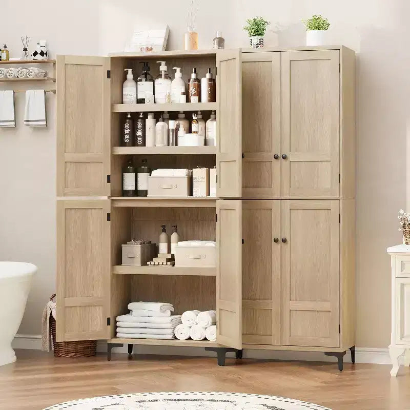 Meuble de rangement haut de 180 cm de style ferme, avec étagères réglables et 4 portes - Organisateur de garde-manger de salle de bain pour la cuisine, la salle à manger et le bureau