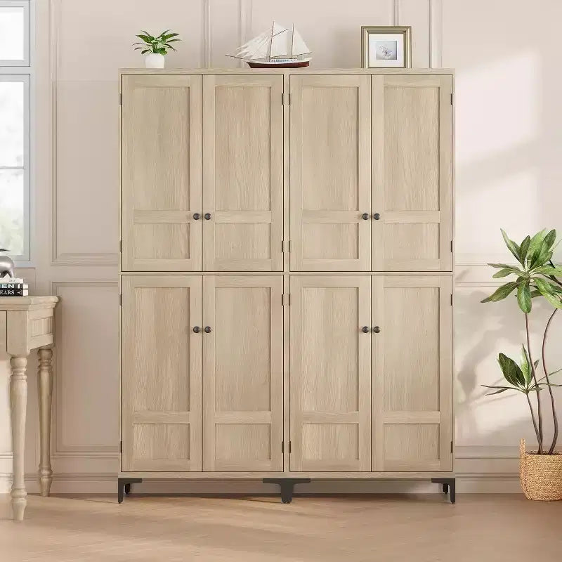 Meuble de rangement haut de 180 cm de style ferme, avec étagères réglables et 4 portes - Organisateur de garde-manger de salle de bain pour la cuisine, la salle à manger et le bureau