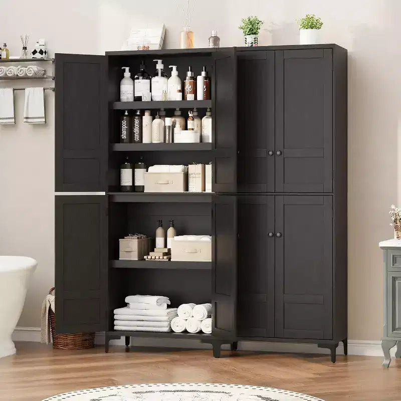 Meuble de rangement haut de 180 cm de style ferme, avec étagères réglables et 4 portes - Organisateur de garde-manger de salle de bain pour la cuisine, la salle à manger et le bureau