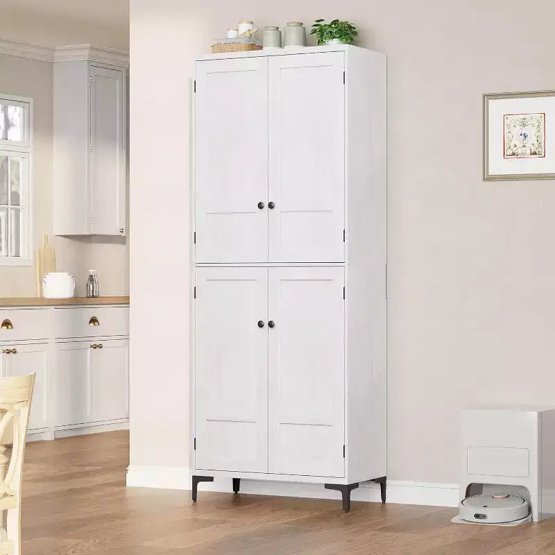 Meuble de rangement haut de 180 cm de style ferme, avec étagères réglables et 4 portes - Organisateur de garde-manger de salle de bain pour la cuisine, la salle à manger et le bureau
