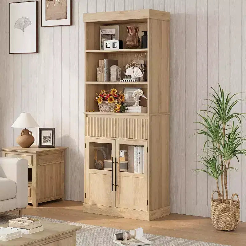 Élément haut de cuisine de 178 cm avec portes vitrées et tiroir - Rangement polyvalent pour le salon, le bureau, la salle à manger et l'entrée