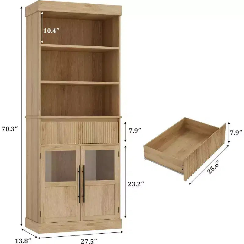Élément haut de cuisine de 178 cm avec portes vitrées et tiroir - Rangement polyvalent pour le salon, le bureau, la salle à manger et l'entrée