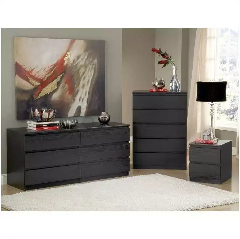 HomeStock Scottsdale Commode 5 tiroirs Rangement contemporain Bois grainé noir