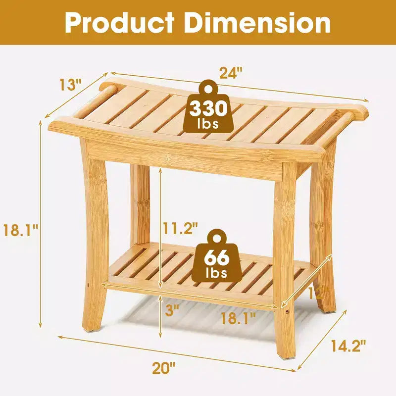 Banc de douche en bambou avec étagère de rangement, tabouret de bain étanche avec poignées, patins antidérapants, capacité de 150 kg pour spa, salle de bain, personnes âgées