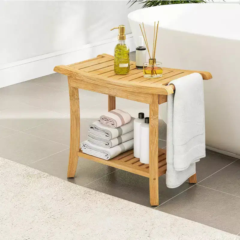 Banc de douche en bambou avec étagère de rangement, tabouret de bain étanche avec poignées, patins antidérapants, capacité de 150 kg pour spa, salle de bain, personnes âgées