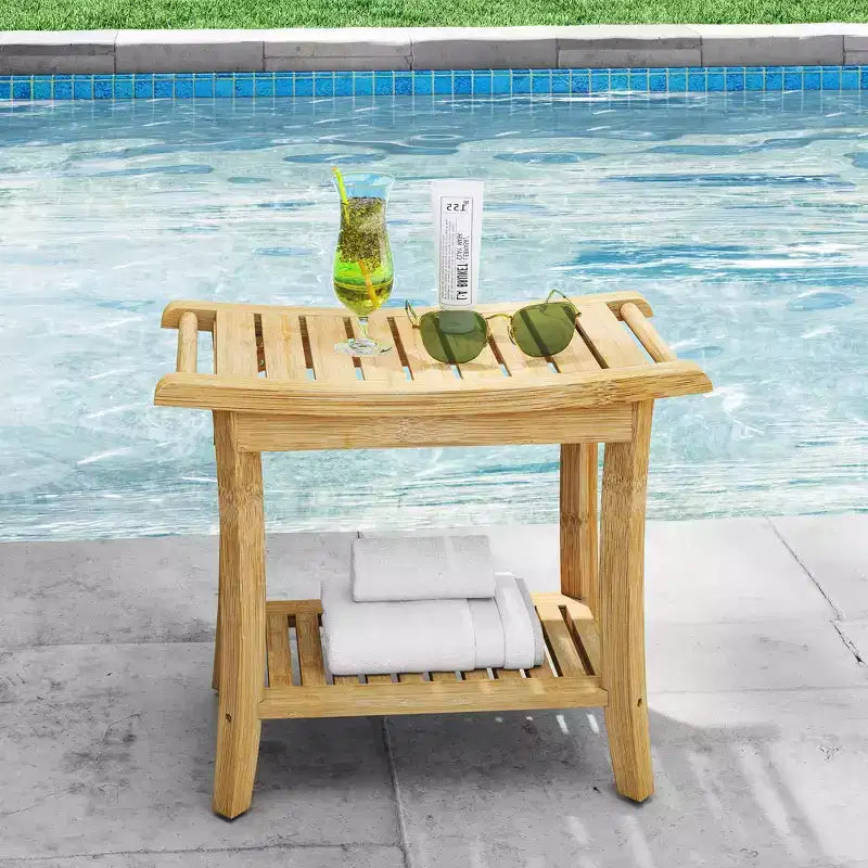 Banc de douche en bambou avec étagère de rangement, tabouret de bain étanche avec poignées, patins antidérapants, capacité de 150 kg pour spa, salle de bain, personnes âgées