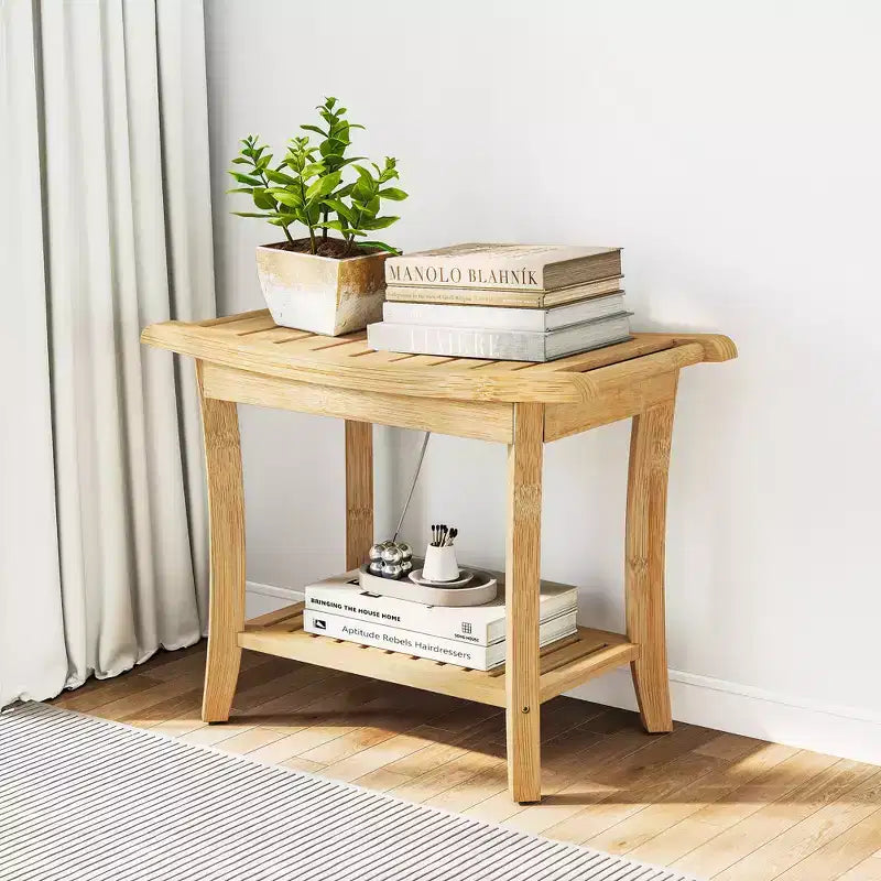 Banc de douche en bambou avec étagère de rangement, tabouret de bain étanche avec poignées, patins antidérapants, capacité de 150 kg pour spa, salle de bain, personnes âgées
