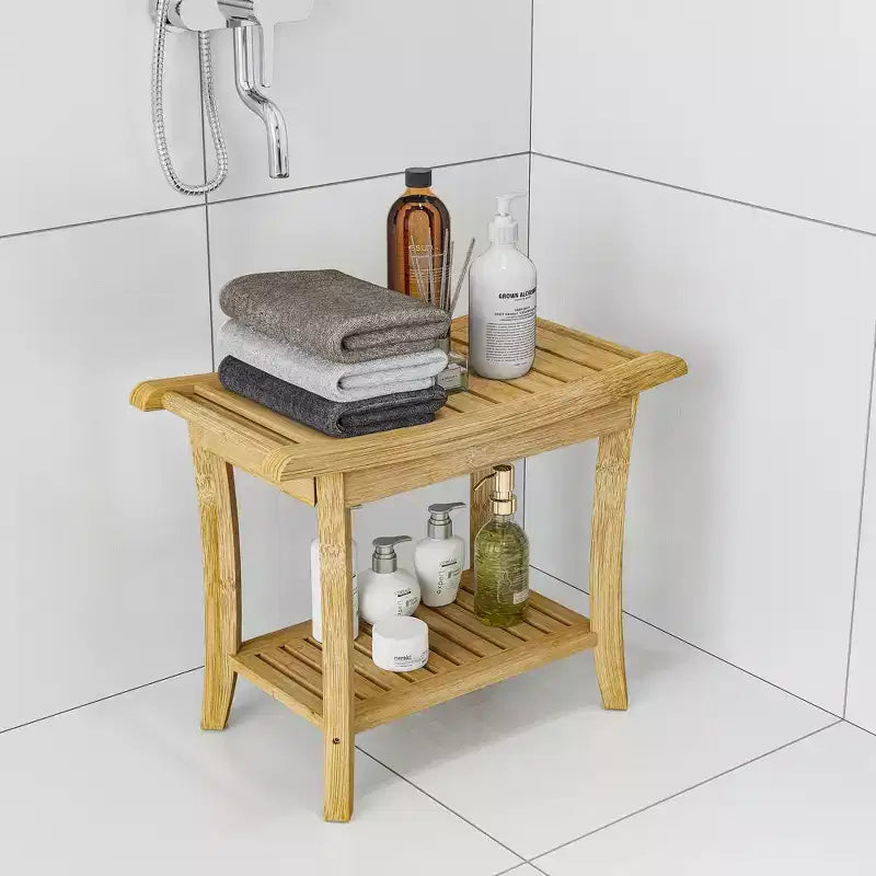 Banc de douche en bambou avec étagère de rangement, tabouret de bain étanche avec poignées, patins antidérapants, capacité de 150 kg pour spa, salle de bain, personnes âgées