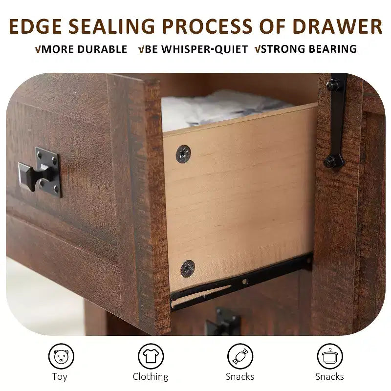 Commode haute SinCiDo Farmhouse Modern 5 tiroirs avec porte coulissante de style grange, commode de rangement pour chambre à coucher, salon et chambre d'enfants