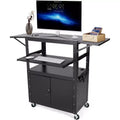 Rolling Av Cart, Height Adjustable Mobile Workstation, Lockable Cabinet, Laptop Stand and Folding Blade, Home Or Office, Black