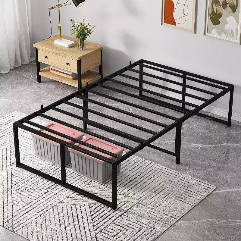 14 Inch Metal Full Bed Frame, Heavy Duty Platform, Sturdy Steel Slats, Mattress Foundation, No Box Spring Needed, Easy Assembly, Noise Free, Black
