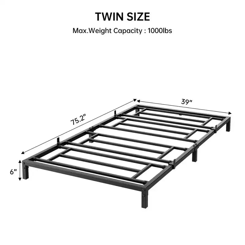 Whizmax Cadre de Lit 6 Pouces Sans Sommier Tapissier, Cadre de Lit Plateforme en Métal Robuste Taille Double pour Chambre, Montage Facile, Silencieux, Noir