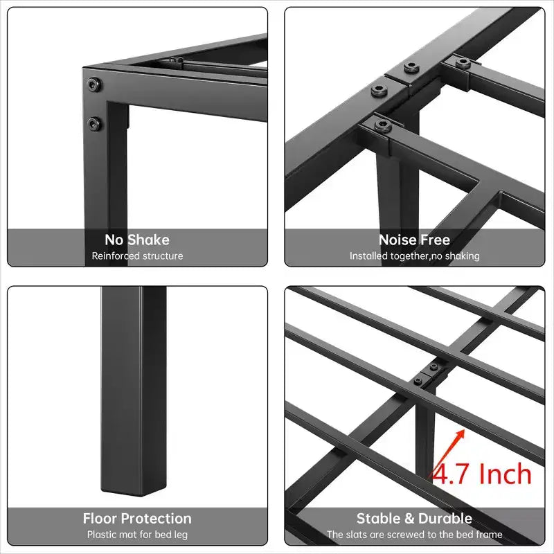 Whizmax Cadre de Lit 6 Pouces Sans Sommier Tapissier, Cadre de Lit Plateforme en Métal Robuste Taille Double pour Chambre, Montage Facile, Silencieux, Noir
