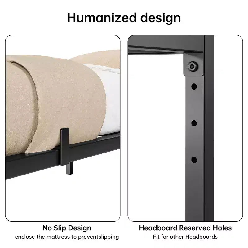 Whizmax Cadre de Lit 6 Pouces Sans Sommier Tapissier, Cadre de Lit Plateforme en Métal Robuste Taille Double pour Chambre, Montage Facile, Silencieux, Noir