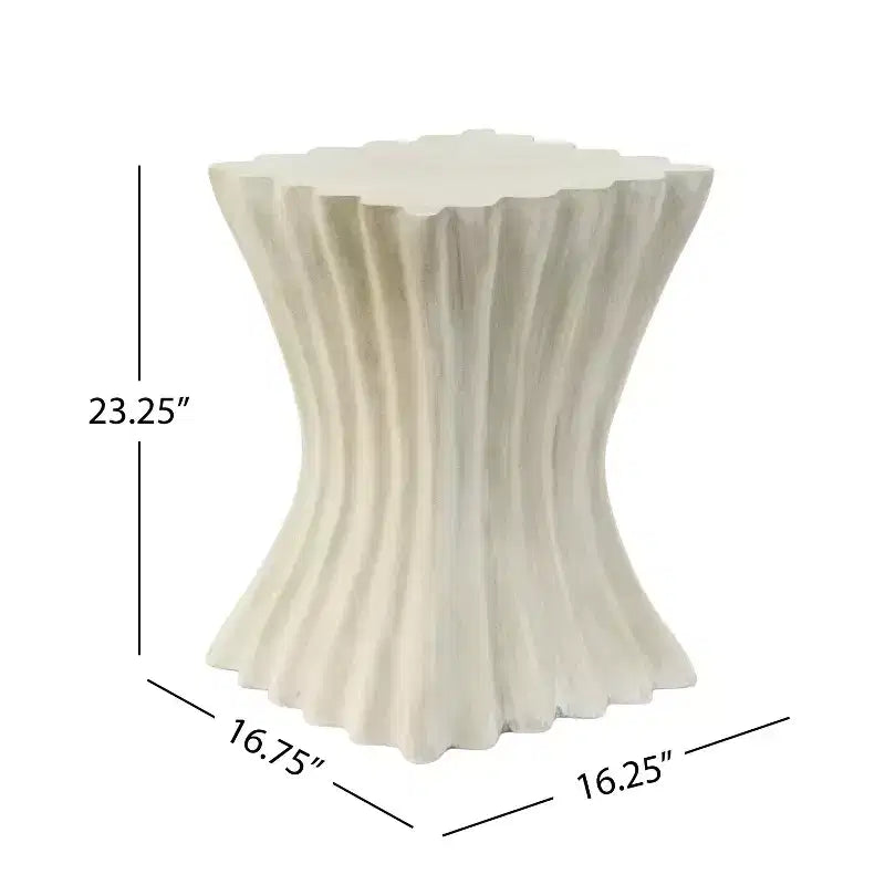 Table d'appoint artisanale onduleuse de style archaïque avec finition texturée beige