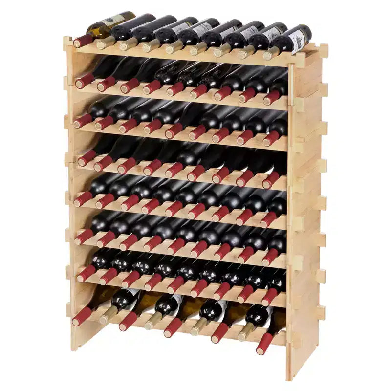 VEVOR 72 Bottle Stackable Modular Wine Rack, 8-Tier Solid Bamboo Wood Storage Racks, Floor Freestanding Wines Holder Display Shelf, Natural Color