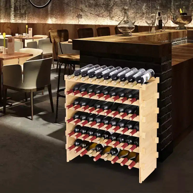 VEVOR Casier à vin modulaire empilable 72 bouteilles, étagères de rangement 8 niveaux en bambou massif, présentoir à vin autoportant, couleur naturelle
