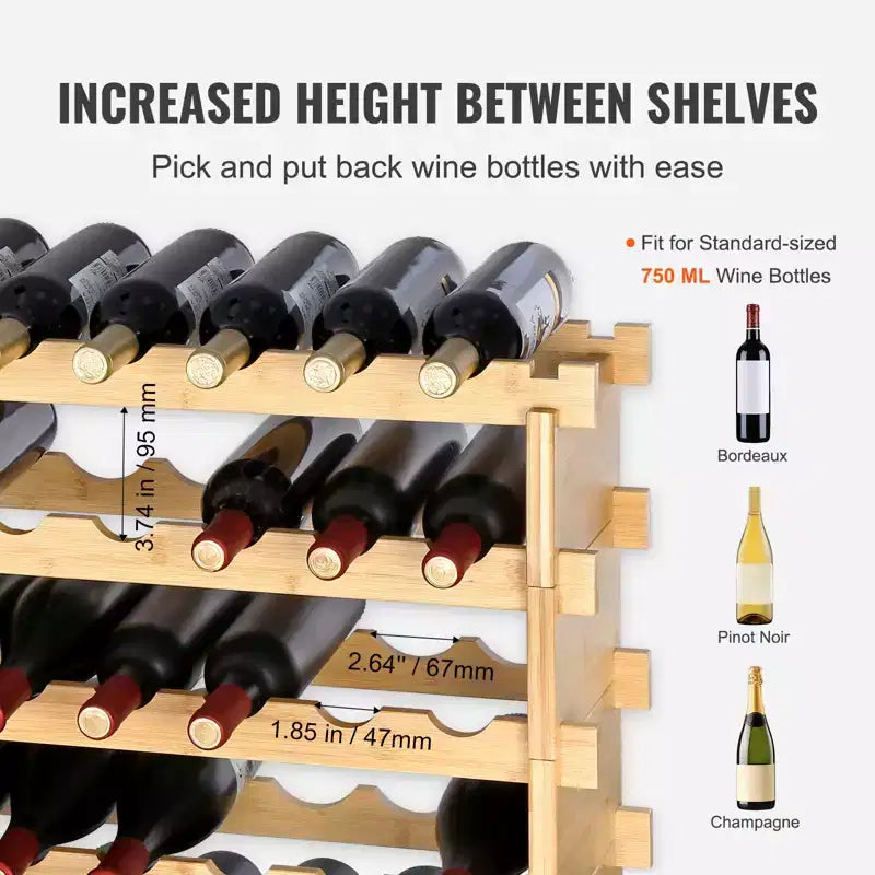VEVOR Casier à vin modulaire empilable 72 bouteilles, étagères de rangement 8 niveaux en bambou massif, présentoir à vin autoportant, couleur naturelle
