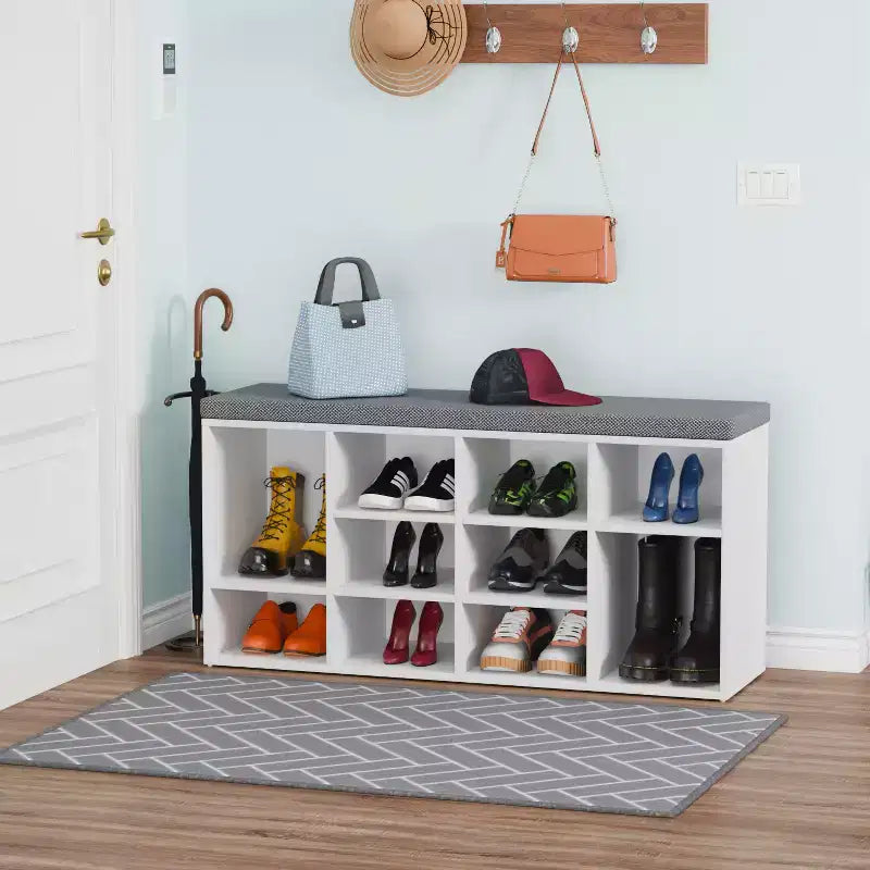 Banc à chaussures BestMassage, meuble de rangement pour chaussures, banc d'entrée avec coussin
