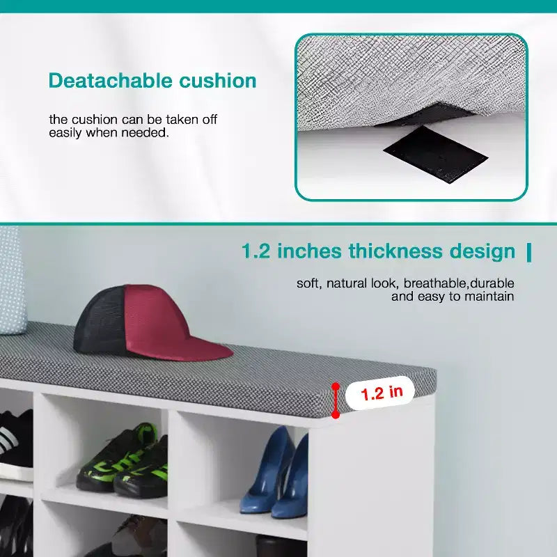 Banc à chaussures BestMassage, meuble de rangement pour chaussures, banc d'entrée avec coussin