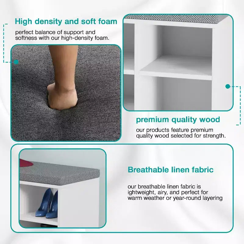 Banc à chaussures BestMassage, meuble de rangement pour chaussures, banc d'entrée avec coussin
