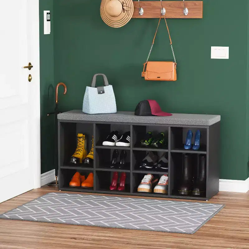 Banc à chaussures BestMassage, meuble de rangement pour chaussures, banc d'entrée avec coussin
