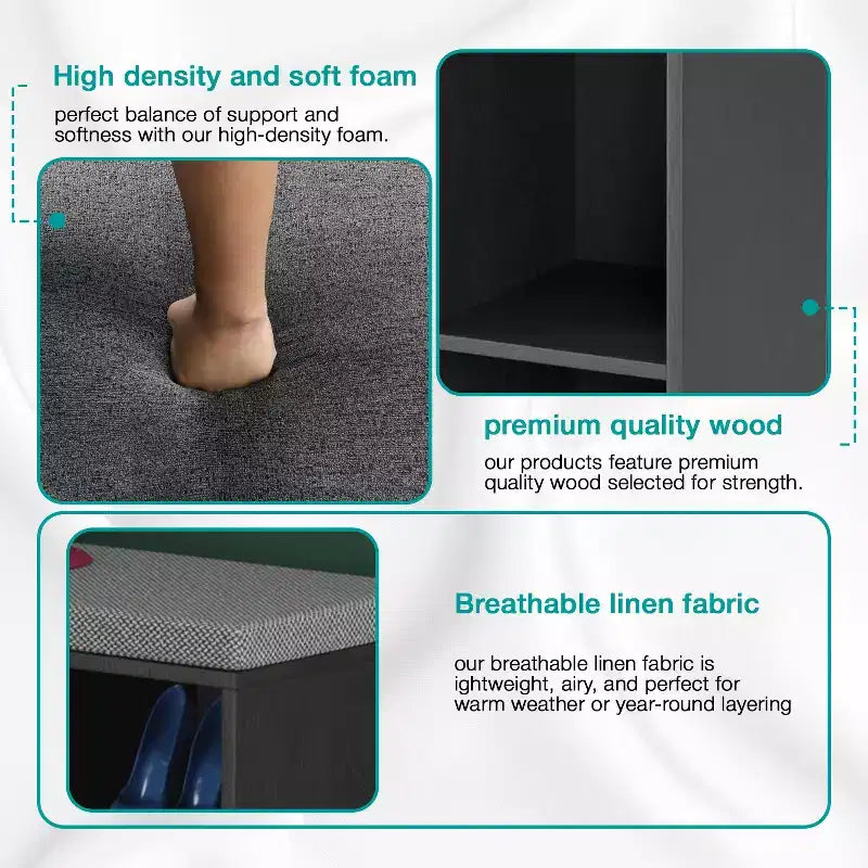 Banc à chaussures BestMassage, meuble de rangement pour chaussures, banc d'entrée avec coussin