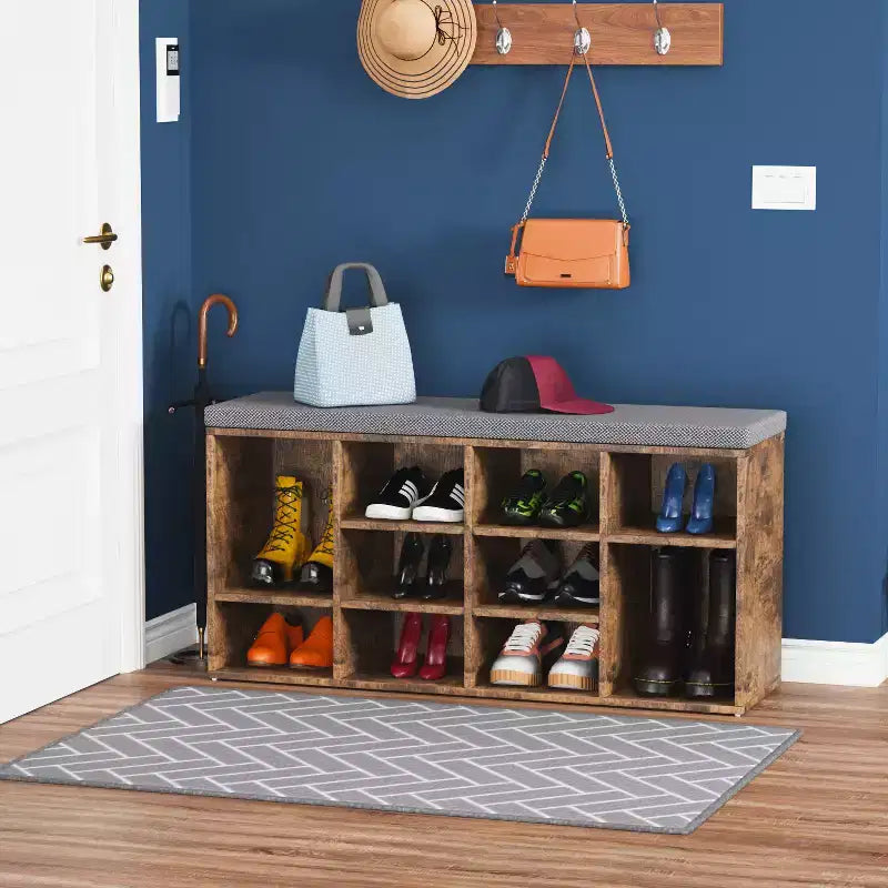 Banc à chaussures BestMassage, meuble de rangement pour chaussures, banc d'entrée avec coussin