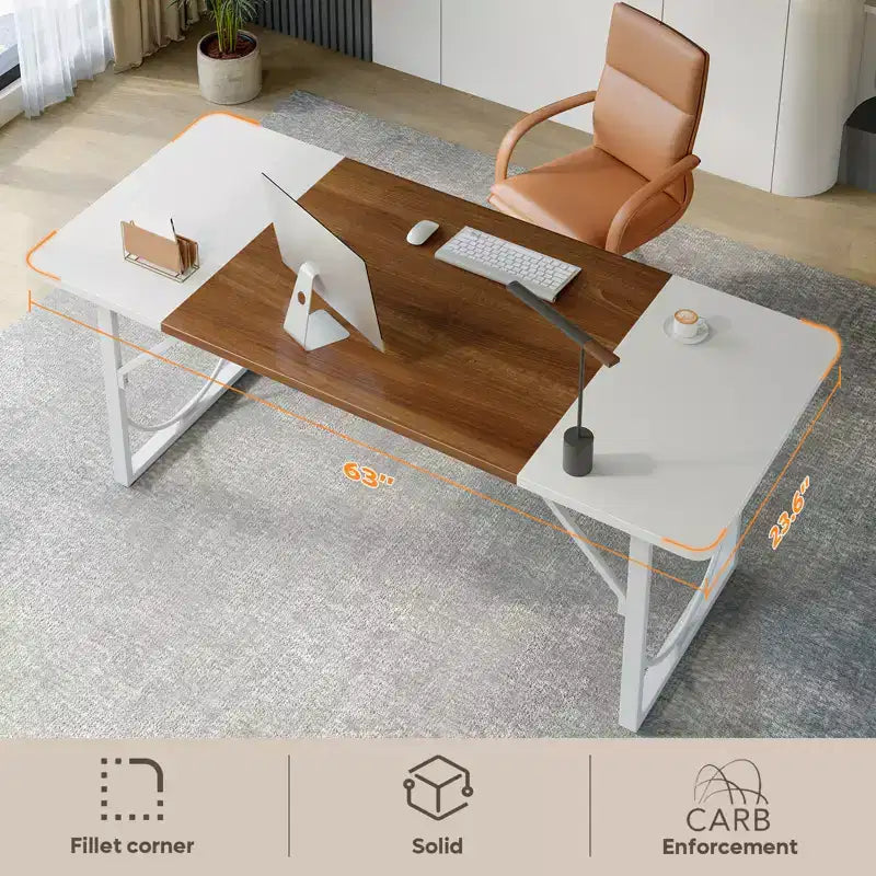 PINMOCO Bureau d'angle de 63 pouces pour la maison, bureau d'ordinateur moderne avec plateau en bois imperméable et cadre en métal pour salle d'étude