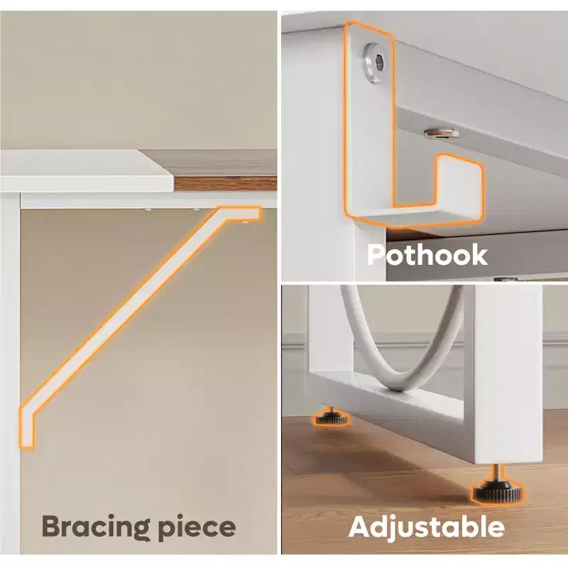 PINMOCO Bureau d'angle de 63 pouces pour la maison, bureau d'ordinateur moderne avec plateau en bois imperméable et cadre en métal pour salle d'étude