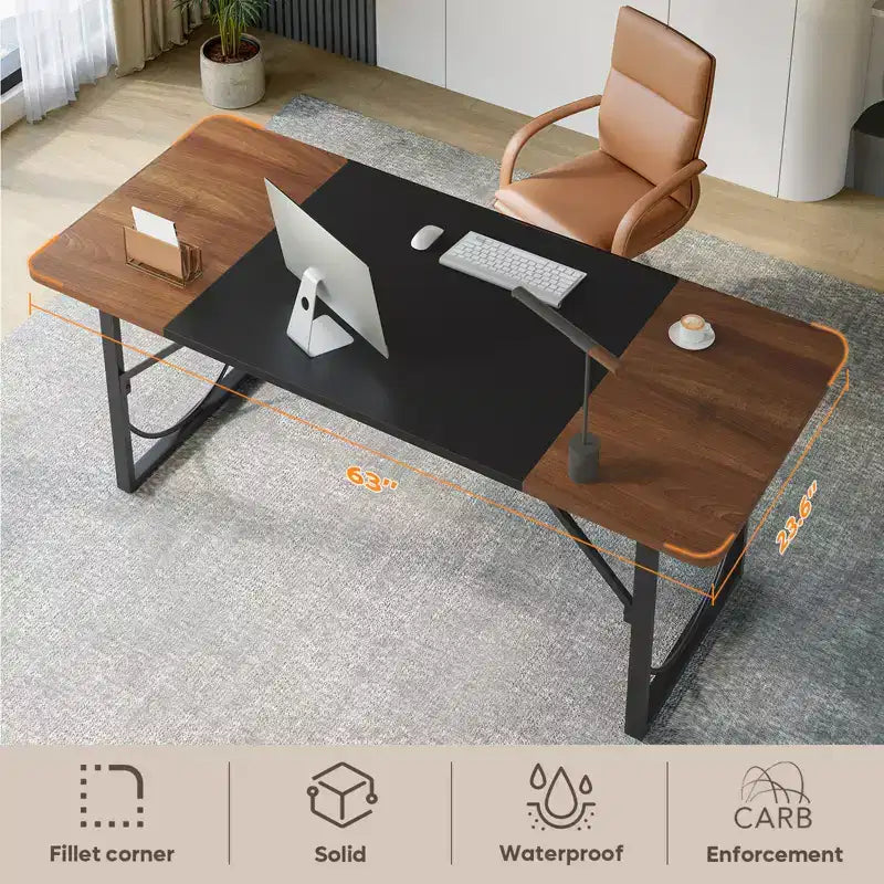 PINMOCO Bureau d'angle de 63 pouces pour la maison, bureau d'ordinateur moderne avec plateau en bois imperméable et cadre en métal pour salle d'étude