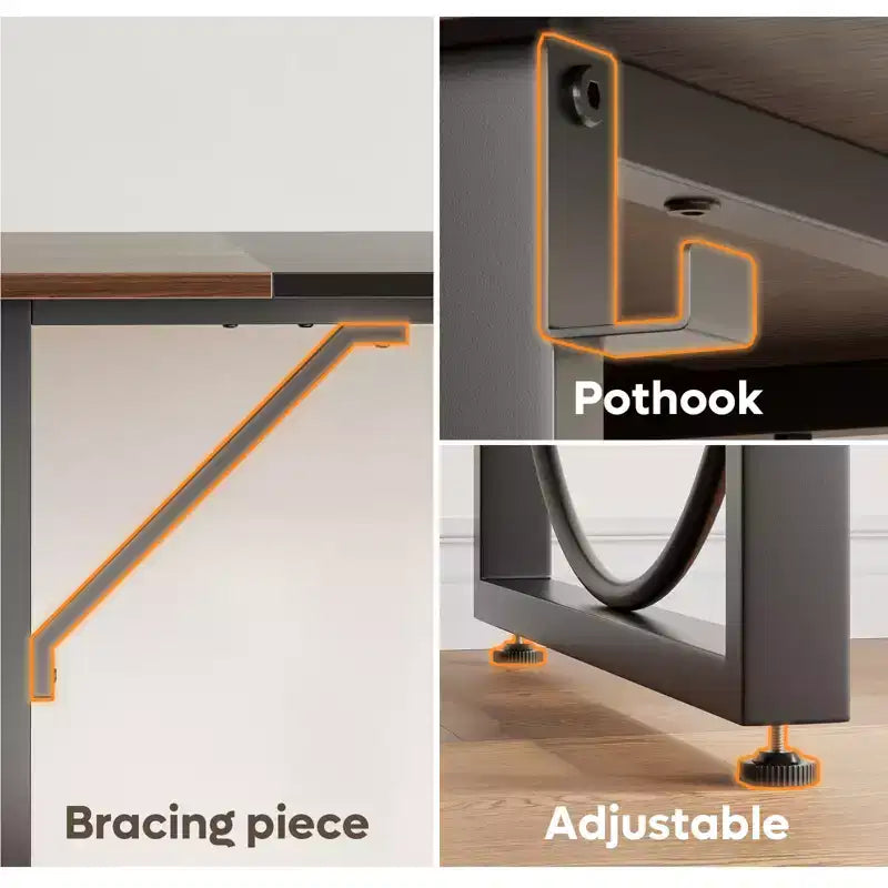 PINMOCO Bureau d'angle de 63 pouces pour la maison, bureau d'ordinateur moderne avec plateau en bois imperméable et cadre en métal pour salle d'étude