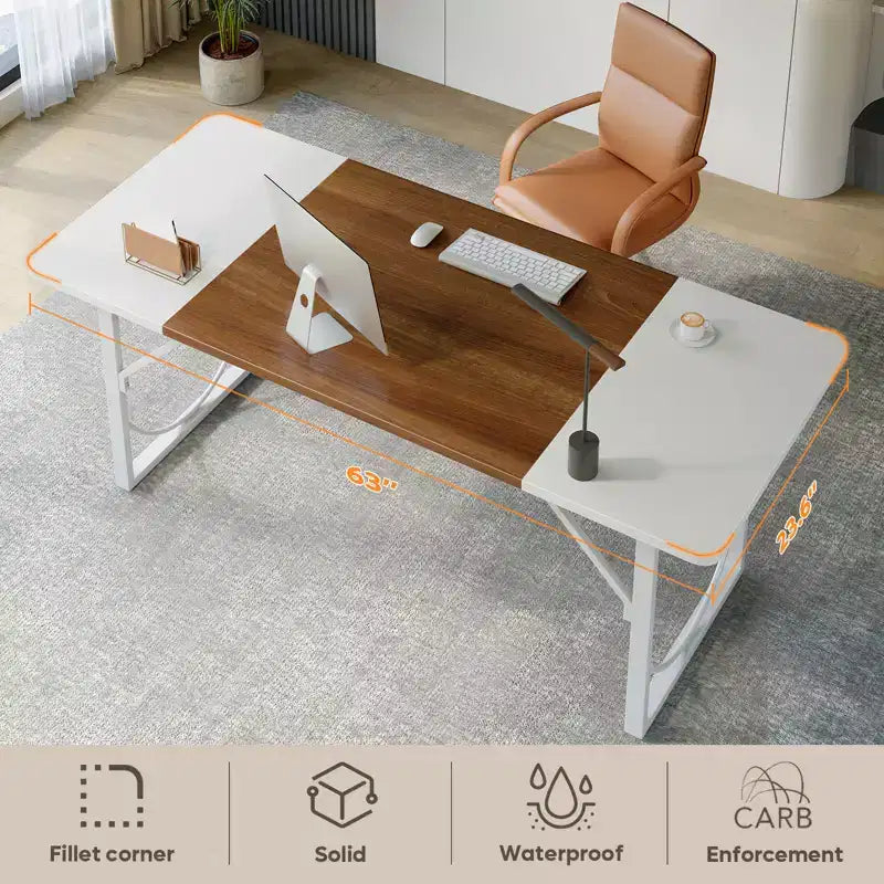 PINMOCO Bureau d'angle de 63 pouces pour la maison, bureau d'ordinateur moderne avec plateau en bois imperméable et cadre en métal pour salle d'étude