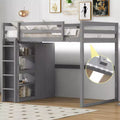 Full Size Wood Loft Bed with Built-in Wardrobe, Storage Shelves & LED Light, White/Gray - ModernLuxe