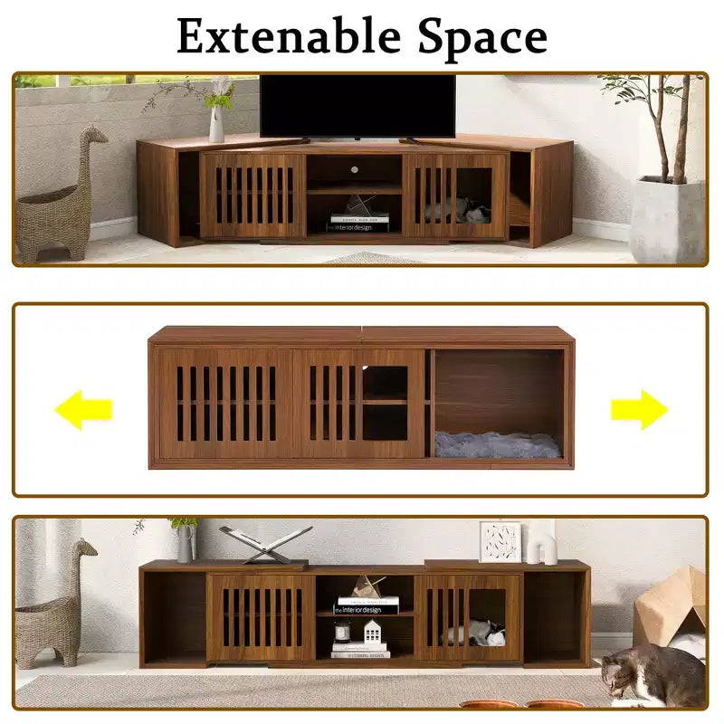 Meuble TV pour chat Meuble TV extensible Meuble TV cache litière, Meuble respectueux des chats, Moderne du milieu du siècle, Noyer-ModernLuxe