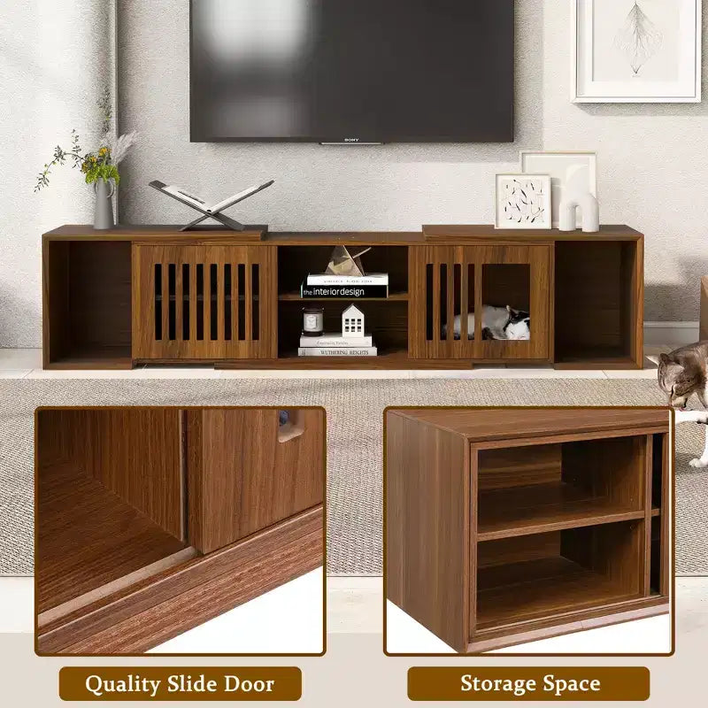 Meuble TV pour chat Meuble TV extensible Meuble TV cache litière, Meuble respectueux des chats, Moderne du milieu du siècle, Noyer-ModernLuxe