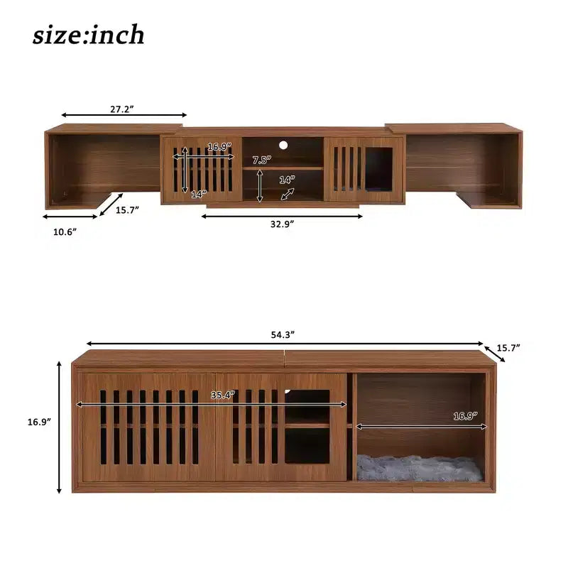 Meuble TV pour chat Meuble TV extensible Meuble TV cache litière, Meuble respectueux des chats, Moderne du milieu du siècle, Noyer-ModernLuxe