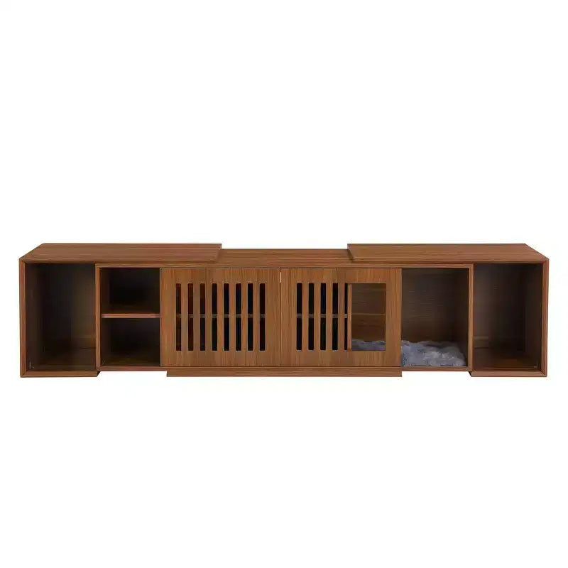 Meuble TV pour chat Meuble TV extensible Meuble TV cache litière, Meuble respectueux des chats, Moderne du milieu du siècle, Noyer-ModernLuxe