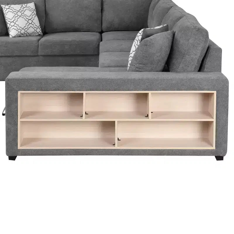 Canapé-lit d'angle en U 109 po avec ports USB, méridienne de rangement et 4 oreillers – Canapé-lit convertible pour salon