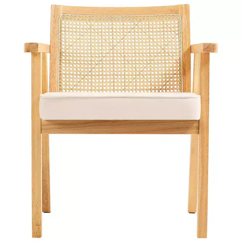 VEVOR Mid Century Modern Rattan Chair, Upholstered Velvet Accent Chair with Rattan Back, Retro Living Room Chair for Living Room, Bedroom, Beige
