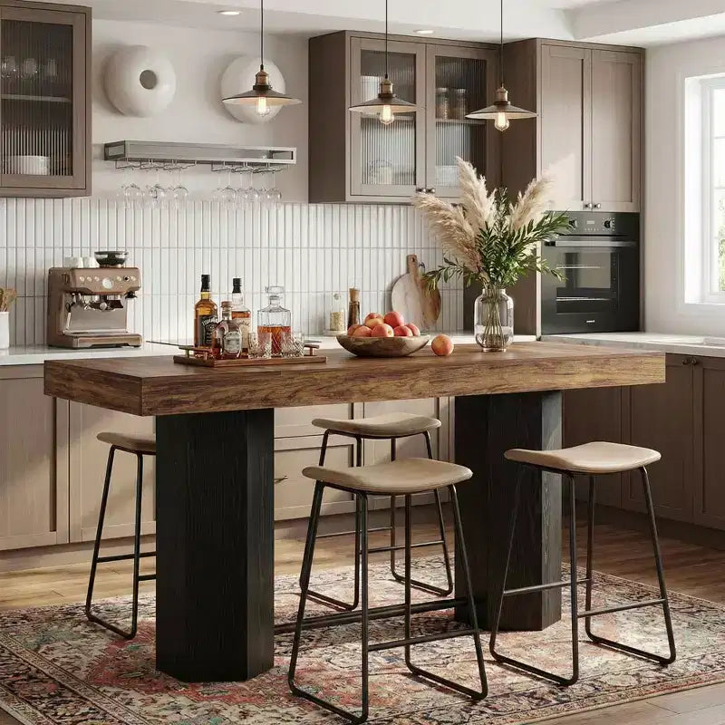 Table haute de bar industrielle MAYEERTY 71, plateau en MDF imitation noyer, pour 4 à 6 personnes, avec base hexagonale, capacité de 136 kg