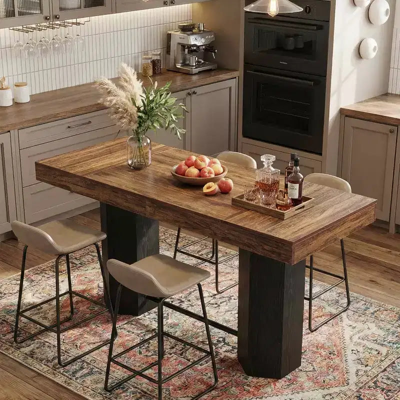 Table haute de bar industrielle MAYEERTY 71, plateau en MDF imitation noyer, pour 4 à 6 personnes, avec base hexagonale, capacité de 136 kg