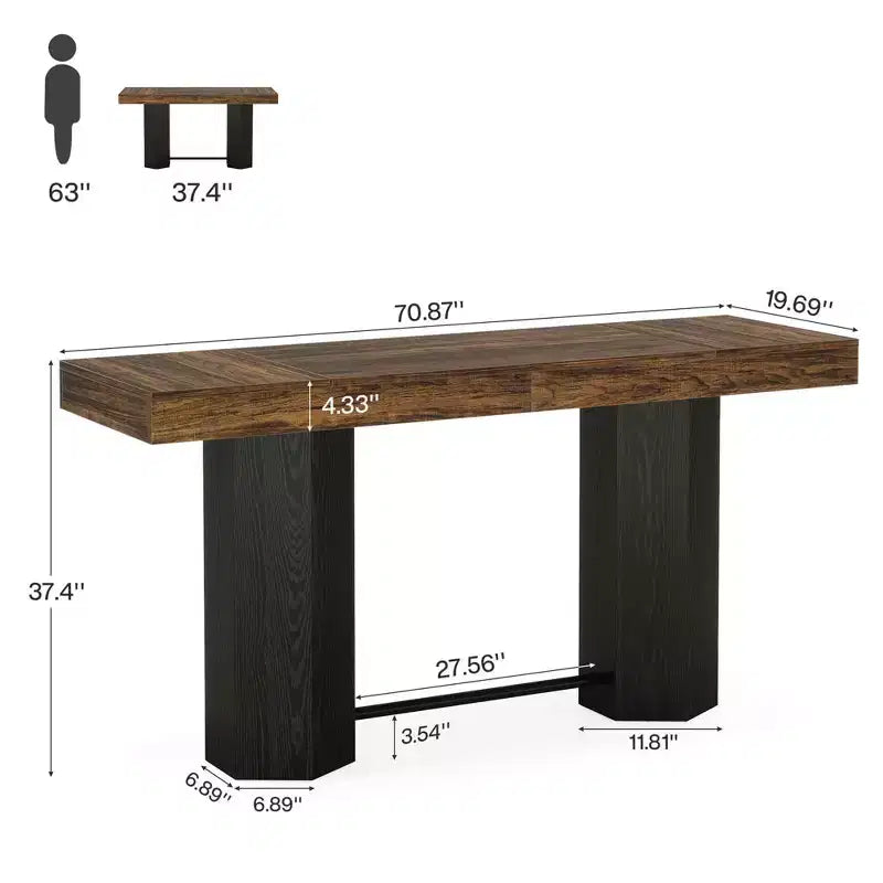Table haute de bar industrielle MAYEERTY 71, plateau en MDF imitation noyer, pour 4 à 6 personnes, avec base hexagonale, capacité de 136 kg