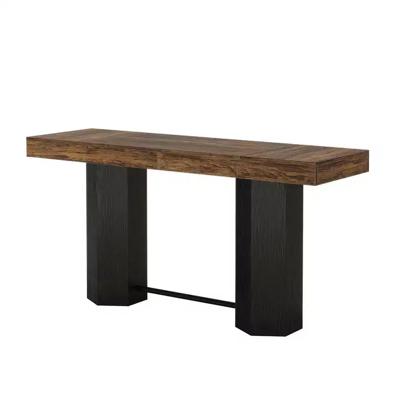 Table haute de bar industrielle MAYEERTY 71, plateau en MDF imitation noyer, pour 4 à 6 personnes, avec base hexagonale, capacité de 136 kg