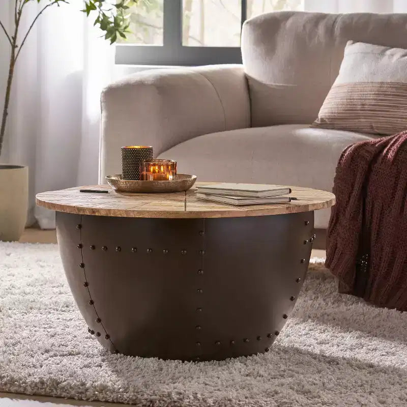 Table basse de rangement Christopher Knight Home Algonac moderne industrielle artisanale en bois de manguier et fer, naturel
